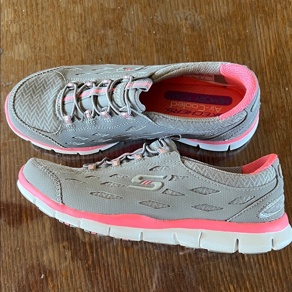 Skechers Women's Sporty Gray and Coral Sneakers - Picture 5 of 5